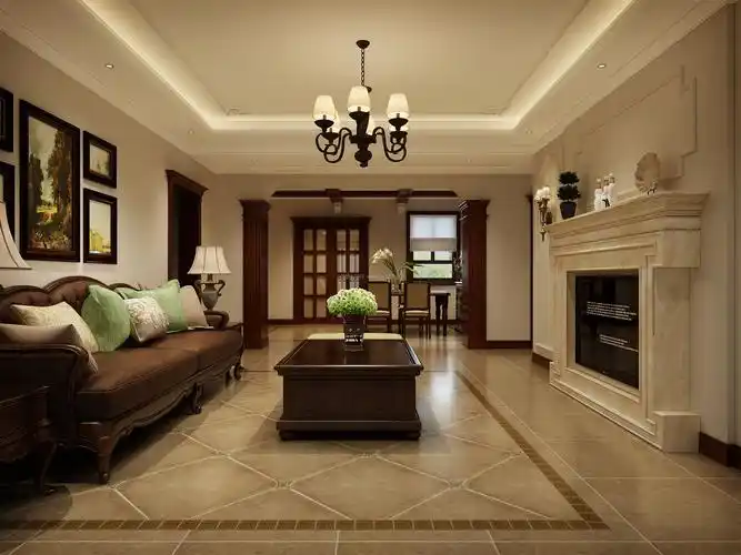 美式客厅壁炉做电视背景墙装修效果图大全2021图片