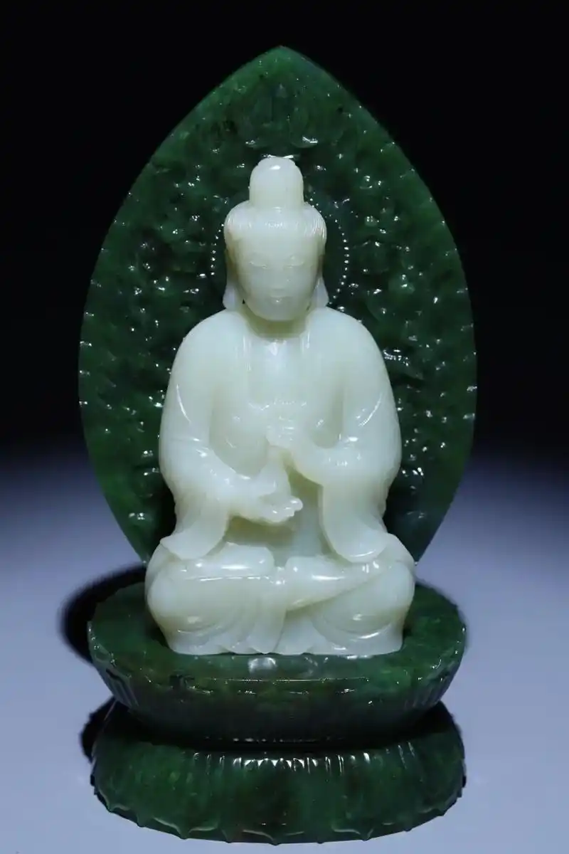 和田玉观音摆件.碧玉底座高15.8厘米.长8厘米.宽6.7厘 - 抖音