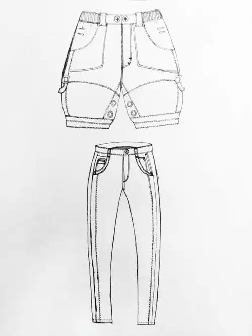 女装牛仔裤设计手稿图-女士牛仔裤款式效果图-cfw服装设计