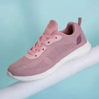 skechers斯凯奇女鞋妈妈透气运动休闲鞋老人健步鞋舒适广场舞鞋粉红色
