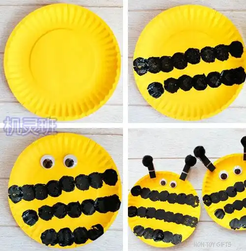 小班简单手工纸盘子制作蜜蜂和花朵步骤图解