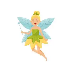 可爱的美丽的小有翅膀的仙女在绿色礼服, 神话童话生物向量例证在白色