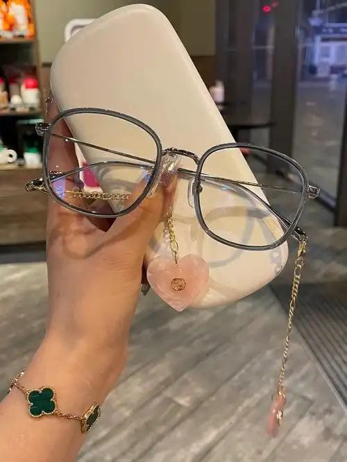 新品38家93男女款圆框全框金属光学眼镜框,随意搭配链子型号:gg