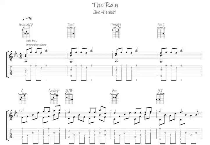 the rain吉他谱_久石让_c调指弹 - 吉他世界