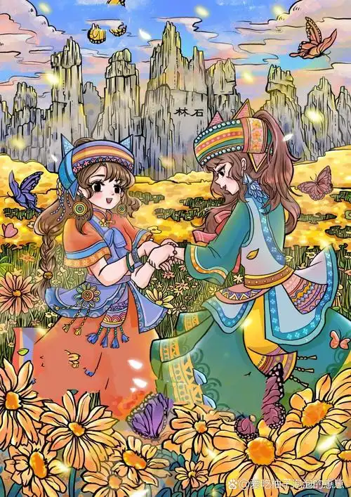 少数民族彝族少女插画