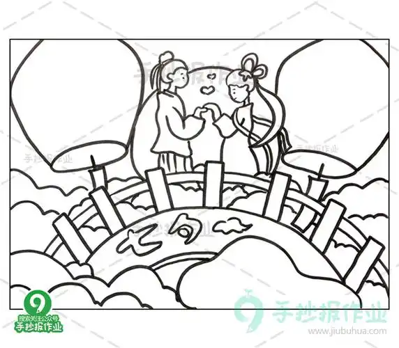 接下来涂色,牛郎织女涂好颜色,鹊桥用棕色修饰