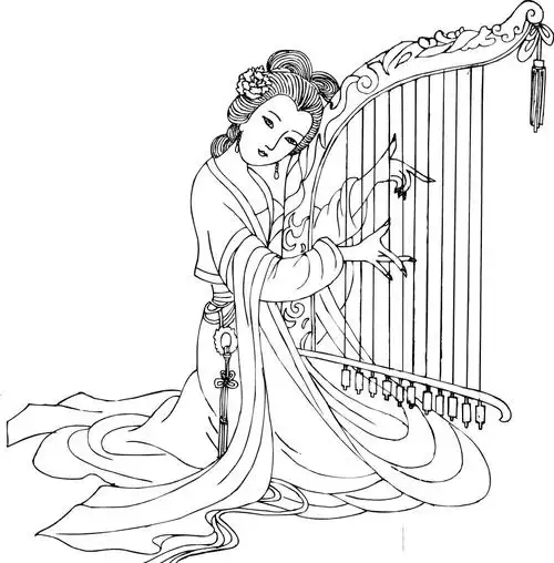 原创 摹工笔美女白描线稿图片