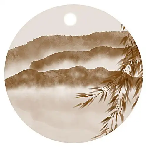 现代圆形水墨山水画