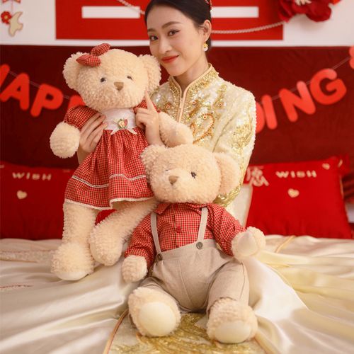 全糖喜品压床娃娃一对结婚房布置装饰喜抱枕熊高档新婚礼物送新人