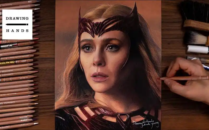 youtube超强大佬drawing hands彩铅手绘绯红女巫旺达马克西莫夫