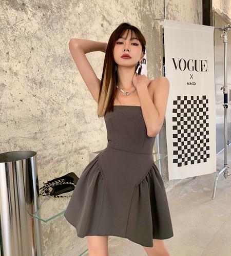 时髦抹胸抽褶短裙女a字气质连衣裙袖可拆卸衣衣仙子新款