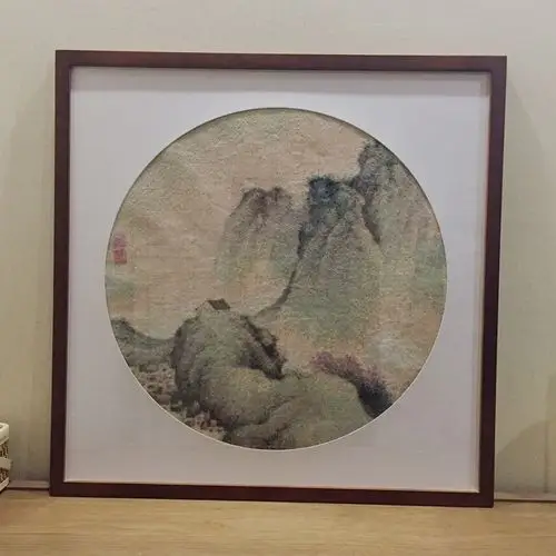 挂墙圆形卡纸直径28 30 33 38 45 50cm团扇国画书法实木装裱画框