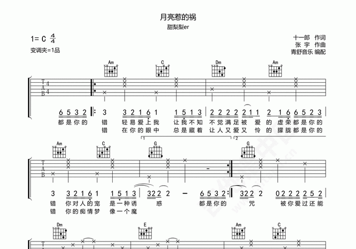 月亮惹的祸b站吉他谱甜梨梨erc调弹唱谱附音频