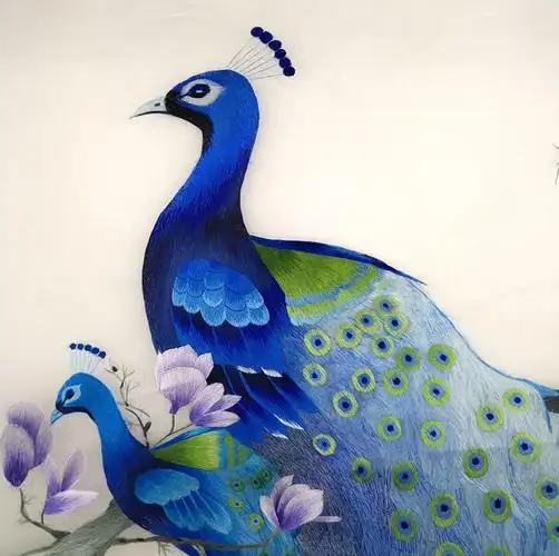 紫金湘绣手工刺绣特级精品单面绣挂画吉祥孔雀刺绣