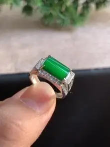 925银镶嵌满绿马鞍男士翡翠戒指可调节圈口天然a货老坑玉石冰糯种