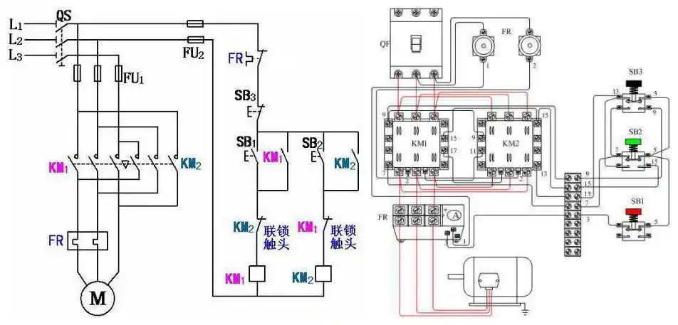 用3个按钮开关,2个交流接触器,在380v的线路上组装一个电路系统,控制