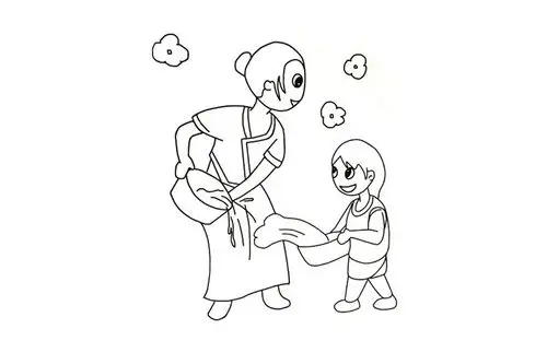 大人和儿童欢度泼水节简笔画