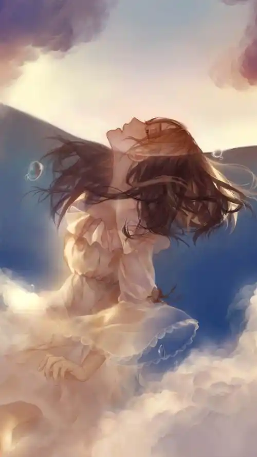 唯美的穿着百褶裙的动漫美少女手机背景