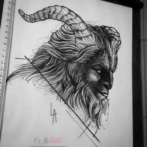 黑色线条素描霸气牛魔王纹身手稿 - 找图案网