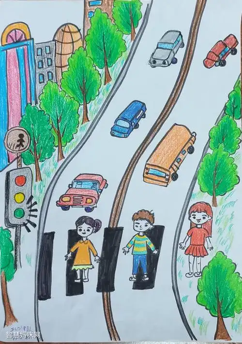 122交通安全日交通安全主题绘画作品三年级