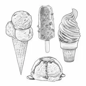 铅笔冰淇淋插图集线冰激淋图标集牛奶产品集排毒饮食产品素描集牛奶