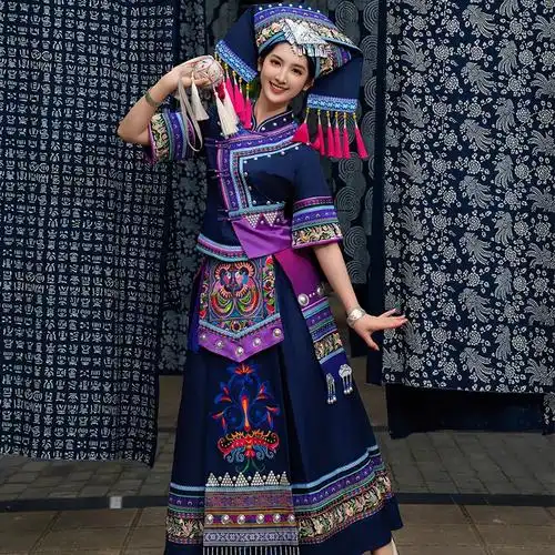 少数民族服装女广西壮族花山节盛装长裙新款壮族舞蹈表演服