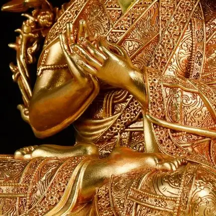 藏村 宗喀巴大师佛像西藏密宗全鎏金铜佛像7寸纯铜雕花供奉摆件