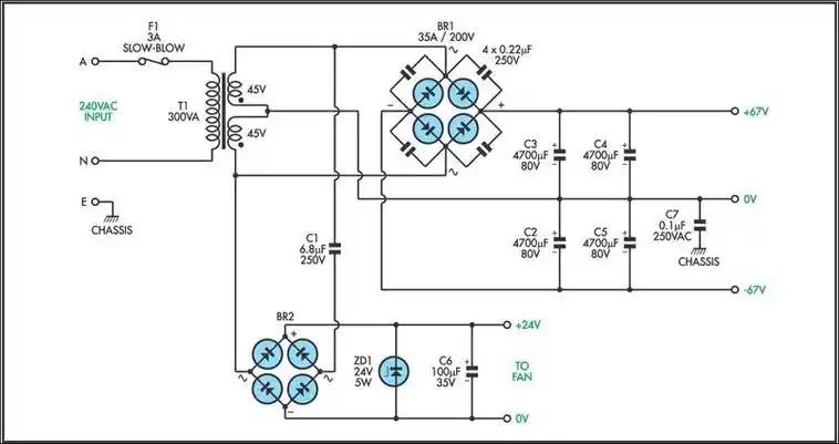 200w场效应管音频功率放大器电源电路图