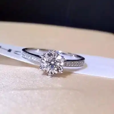 金天然天然钻石戒指20分车花六爪钻戒1克拉效果证书求婚手饰