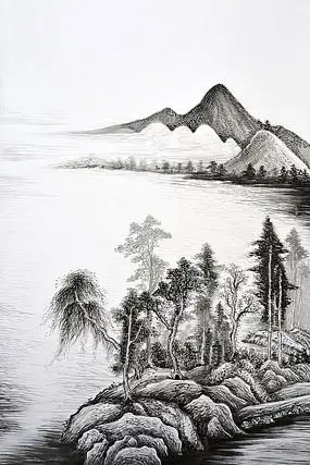 水墨黑白山水玄关装饰画