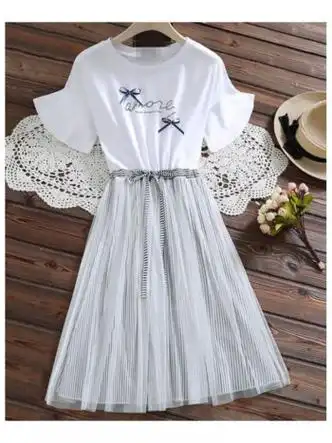 冰虞少女裙子夏女学生新款初中生连衣裙学院小清新短袖韩版中长款裙