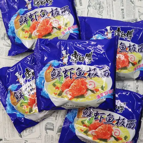 鲜虾康师傅方便面板面袋装24袋整箱泡面速食面即冲泡方便面