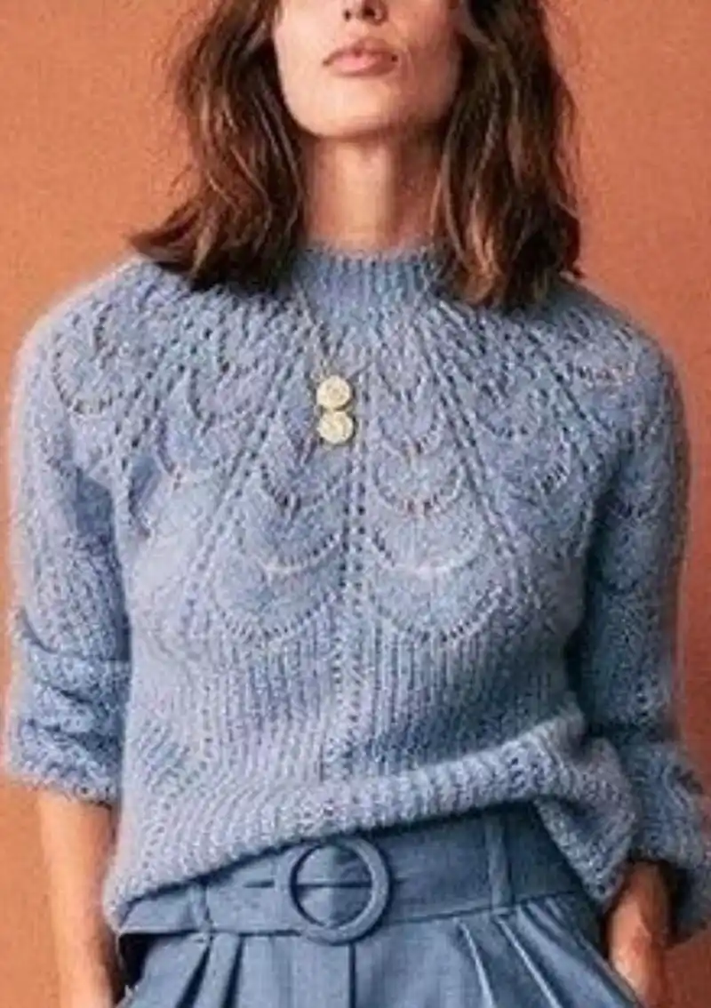 棒针从上往下织的圆肩育克套头毛衣花样图解