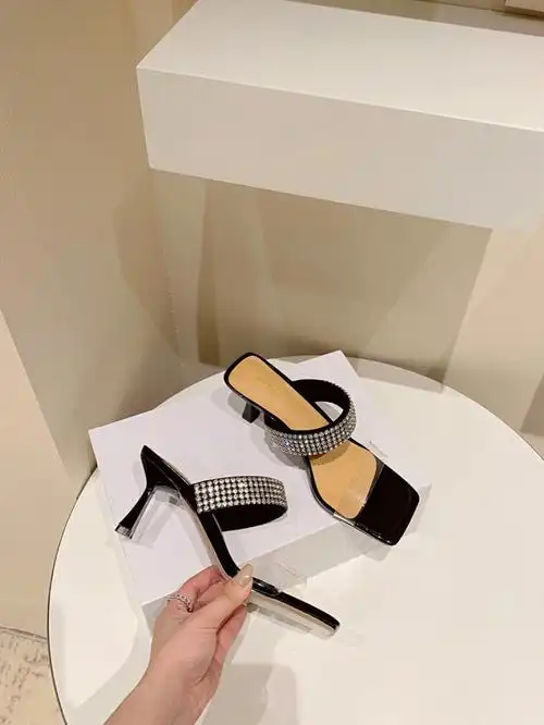 拖鞋推荐平价方头透明一字带水钻凉拖鞋