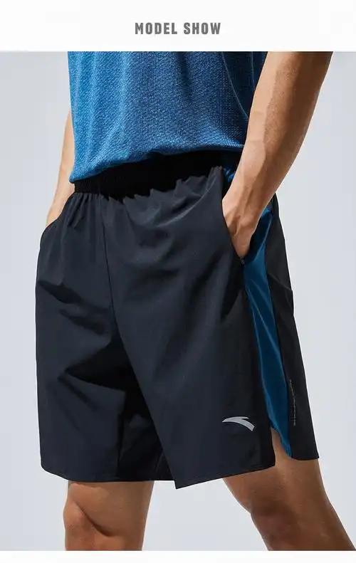 安踏男跑步短裤2021春季新款吸湿速干透气运动五分裤男 基础黑/基础黑