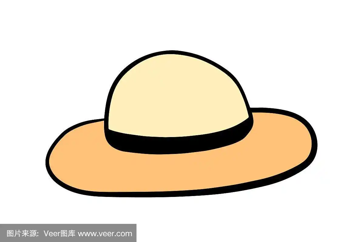 straw hat hand drawn vector illustration in cartoon style.