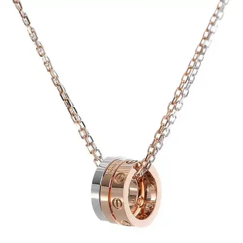 cartier(卡地亚) love系列18k三色金三环镶钻项链