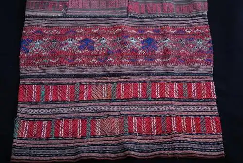 中国纺织活化石海南黎族古董老黎锦筒裙人形纹3
