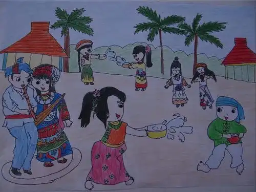 小学生画泼水节手抄报 小学生春节手抄报