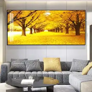 黄金满地现代客厅沙发背景墙装饰画镶钻晶瓷加钻金光大道壁画挂画