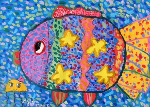 水粉点彩技法练习-多彩的鱼 - 创想童画 - 4-12岁创意绘画,奇趣手工