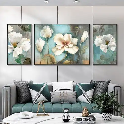 纯手绘油画客厅沙发背景墙装饰画轻奢卧室三联画挂挂画