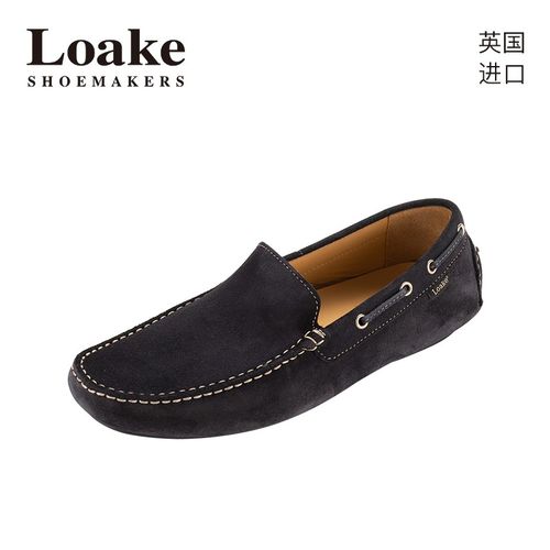 loake进口舒适休闲乐福鞋深色牛反绒一脚蹬男士夏季通勤皮鞋