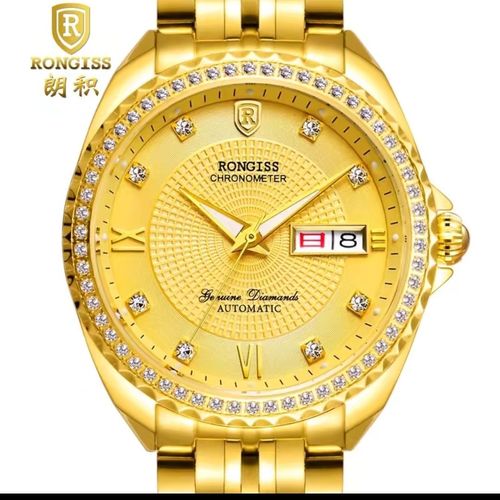 世界瑞士黄金色手表男士机械表十大名牌朗积进口机芯手表