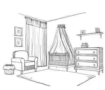 手绘儿童房. 家具素描.照片