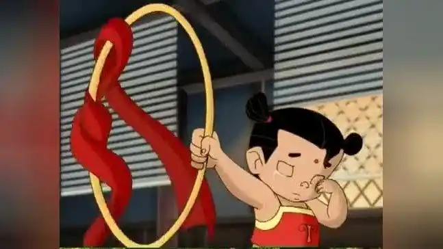 哪吒忍住伤心把混天绫和乾坤圈交给李靖,李靖要把它扔了