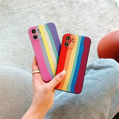 彩虹条纹适用12pro苹果11手机壳iphone11promax液态硅胶x/xs/xr个性