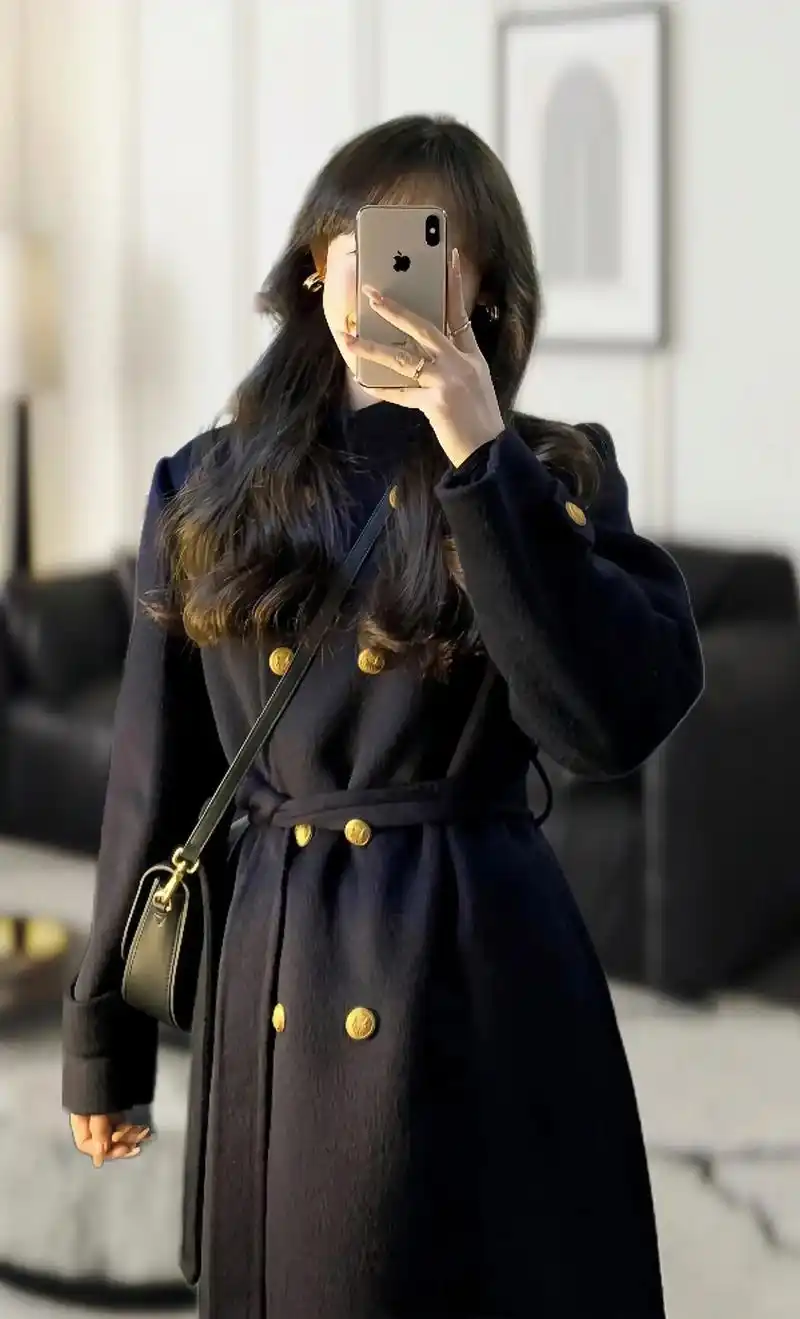 秋冬赫本风黑色立领毛呢大衣