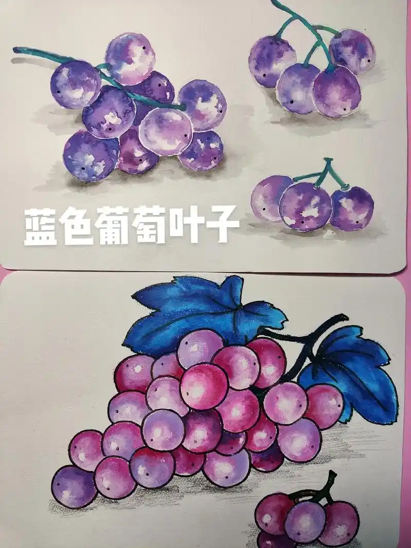 儿童画～葡萄99 一串葡萄四种不同的颜色叶子,你更喜欢那种颜 - 抖