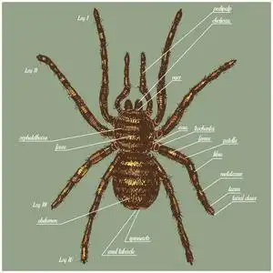 蜘蛛解剖图包括所有的动物的各部分的名称.